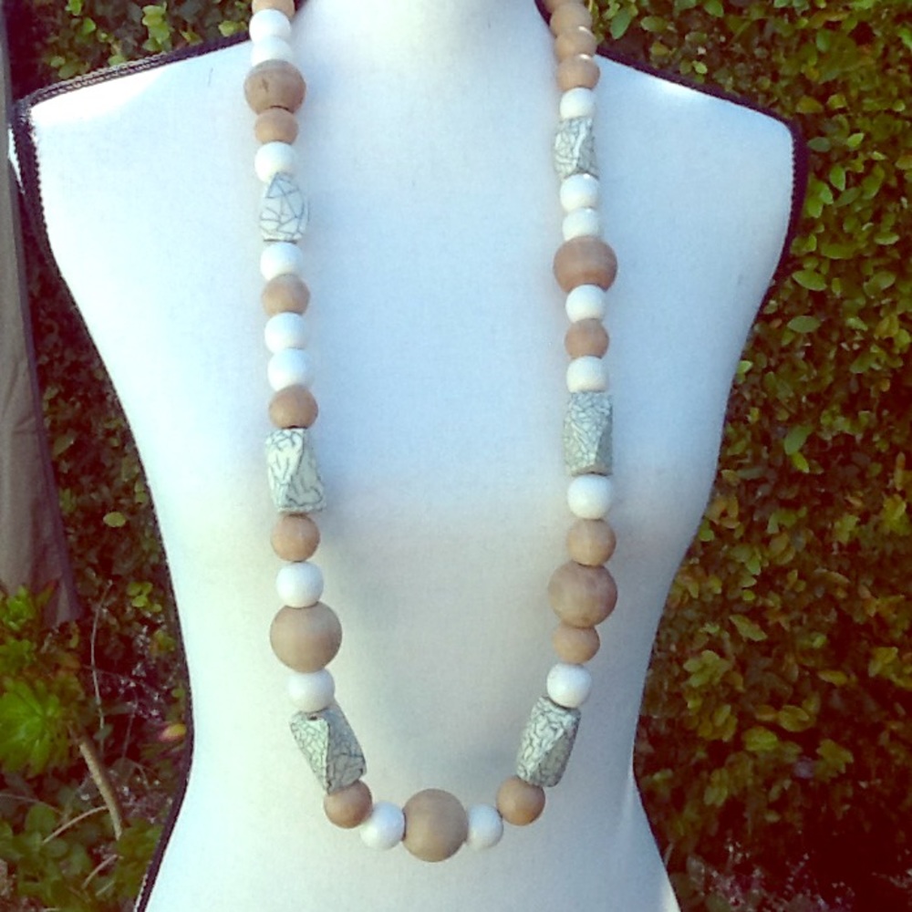Organic Modern Pale Earth Tone Beaded Necklace